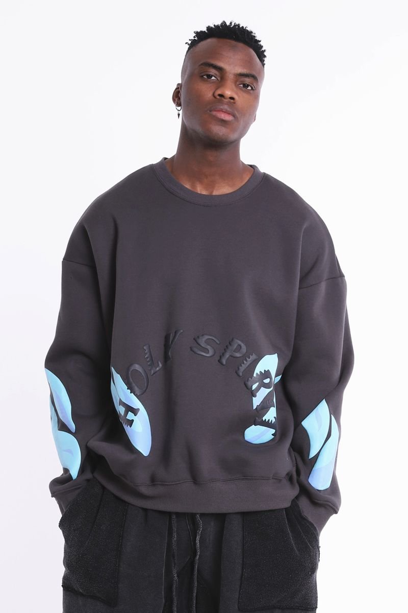 Men's crew neck sweatshirt with flame letter print - Image 5