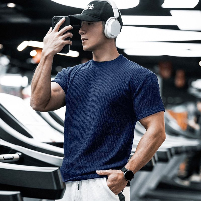 Summer New Men's Sports Solid Color Light Board Short Sleeve T-shirt - Image 11