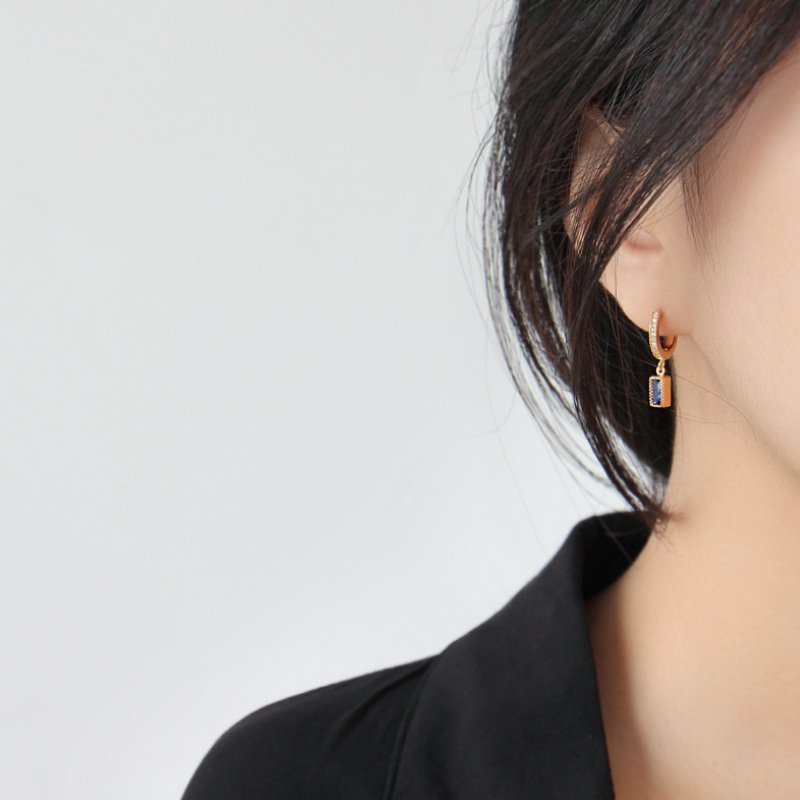 Temperament all-match blue zircon square earrings