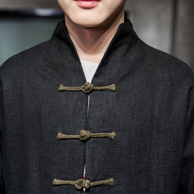 Contrast color buckle cotton and linen jacket - Image 3