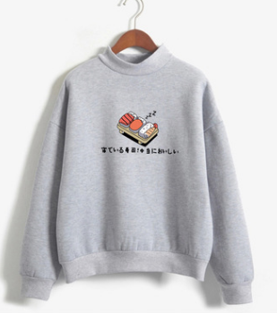Sushi Printed Round Collar Fleeced Sweatershirt - Image 4