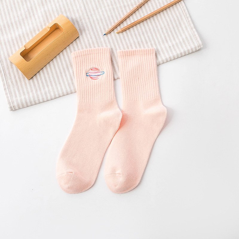 Embroidered Planet Cotton Student Tide Socks - Image 11