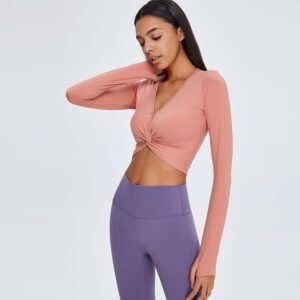 Navel exposed kink long sleeve Yoga suit