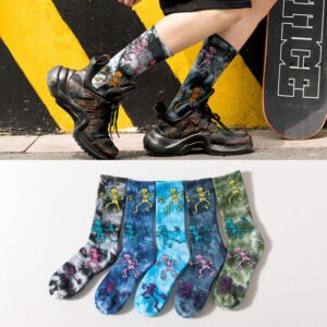 Trendy Tie-Dye Stockings Skull Skateboard Socks