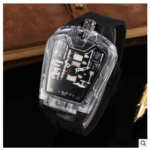 Fashion hollow ghost head silicone belt quartz men's watch imitation mechanical watch