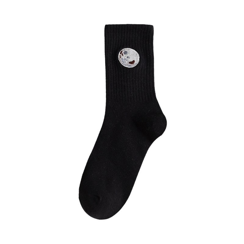 Embroidered Planet Cotton Student Tide Socks - Image 5