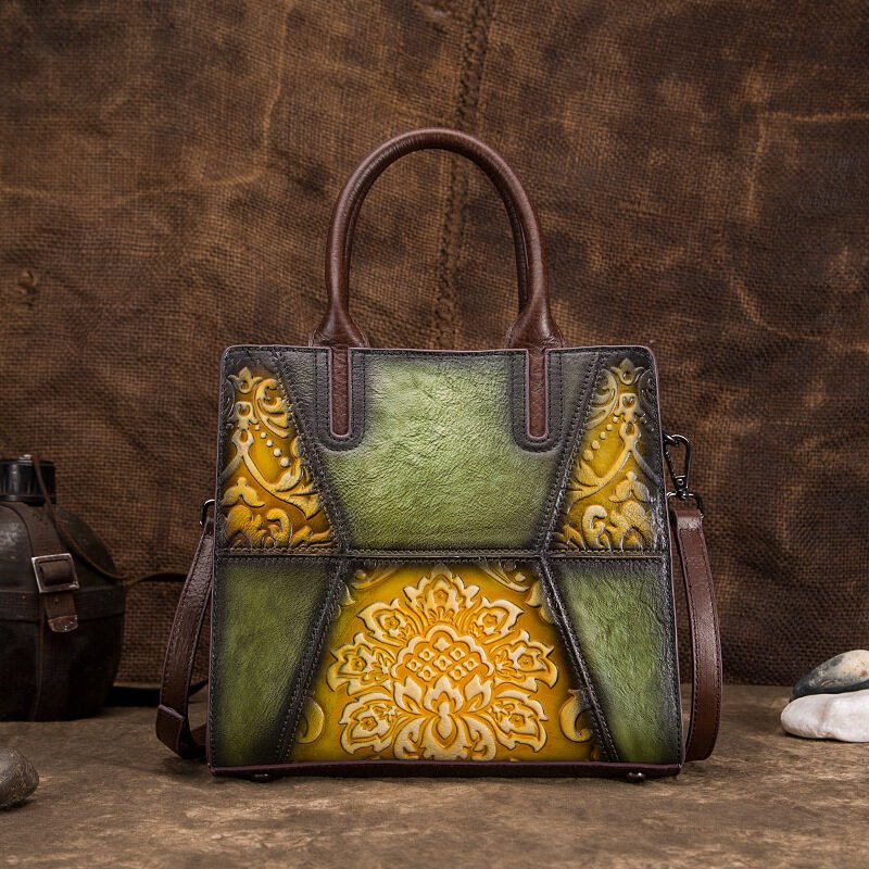 New Style Tree High Leather Retro Handbags Embossed Hand-Painted - Image 5