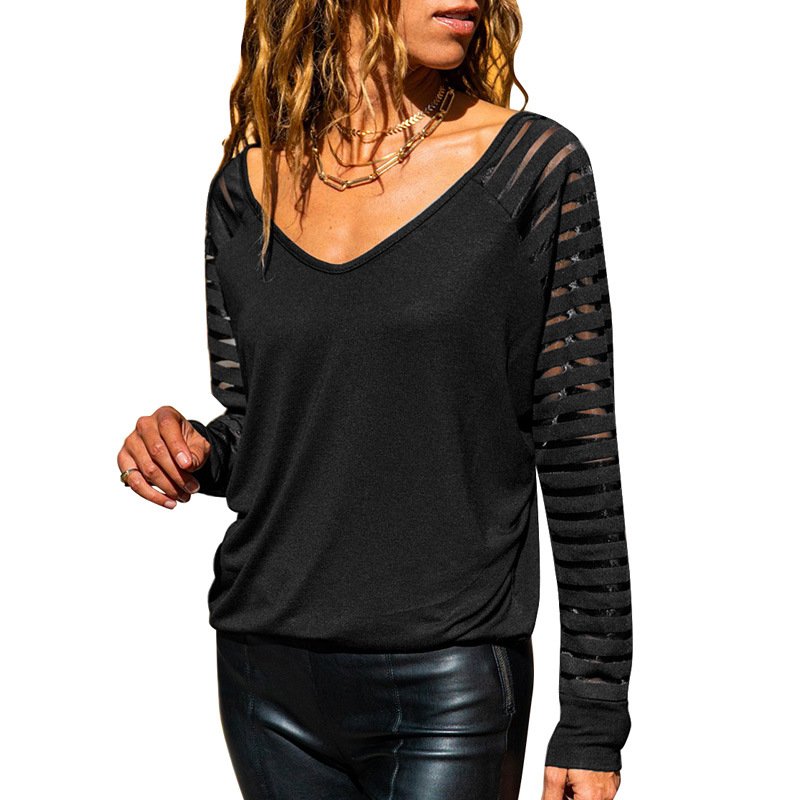 New style striped sleeves v-neck pullover ladies top - Image 4