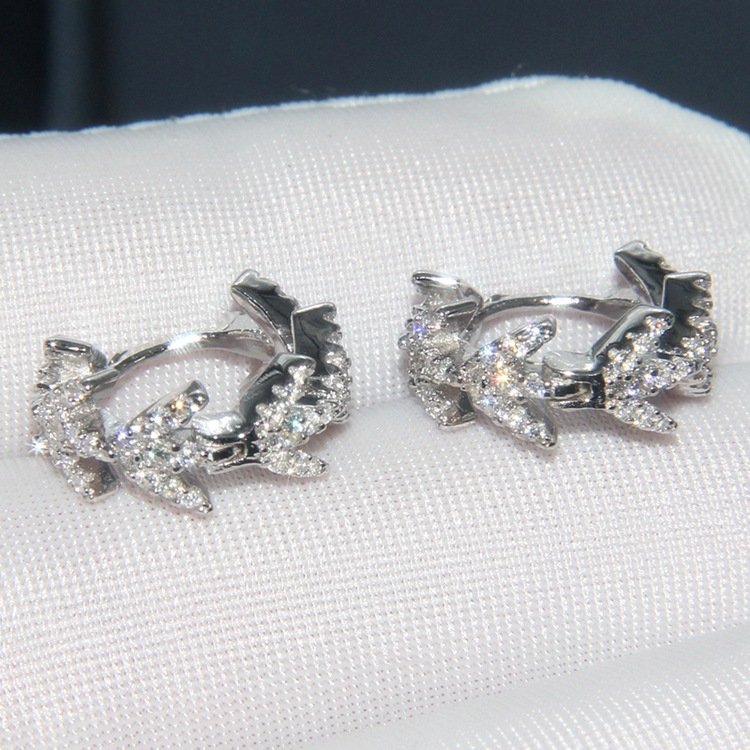 Europe and the United States big s925 sterling silver earrings ladies gold silver crystal diamonds bay leaf ear ring temperament fashion tide - Image 4