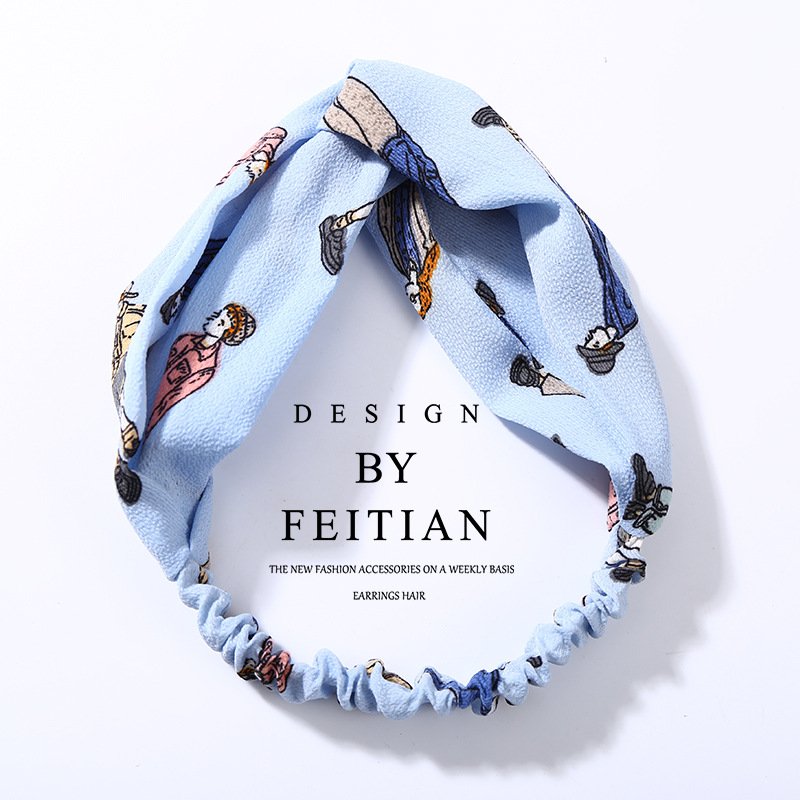 Fabric cross-knotted bow chiffon floral headband - Image 3