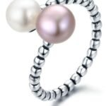 Sterling Silver S925 Opening Ladies Ring Natural Freshwater Pearl Personality Fashion Ring