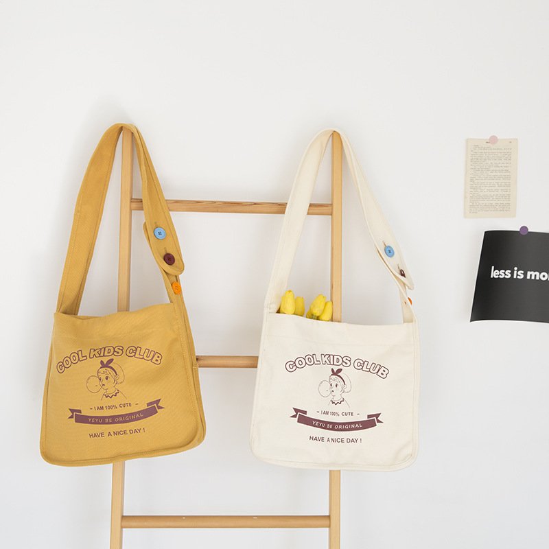 Blowing Bubble Girl Canvas Wide Shoulder Strap Color Button Shoulder Diagonal Bag - Image 3