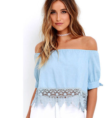 Europe and the United States burst short-sleeved shirt loose hem lace