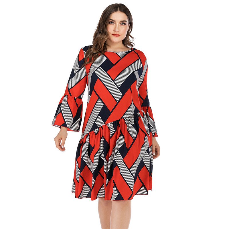 Striped plaid panel ruffle dress - Image 2