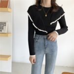 Women's ruffle stitching knit sweater