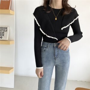 Women's ruffle stitching knit sweater
