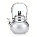 925 Sterling Silver Elegant Polished Silver Tea Kettle with Green Jade Knot Finial and Arch Handle - Handicraft