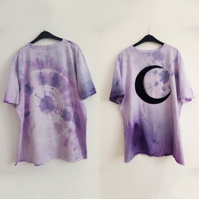 Moon print short sleeve round neck T-shirt