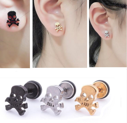 Rocked Out Hollowed Out Stainless Steel Skull Earrings