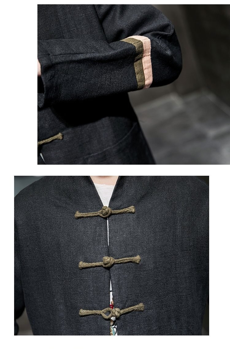 Contrast color buckle cotton and linen jacket - Image 6