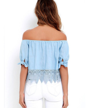 Europe and the United States burst short-sleeved shirt loose hem lace - Image 3