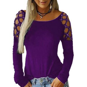Round Neck Hot Rhinestone Hollow