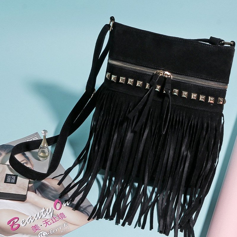 Xi Shi Velvet Rivet Tassel Bag - Image 2