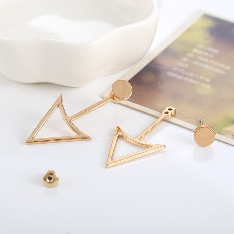 Glossy Geometric Hollow Triangle Metal Stud Earrings - Image 2