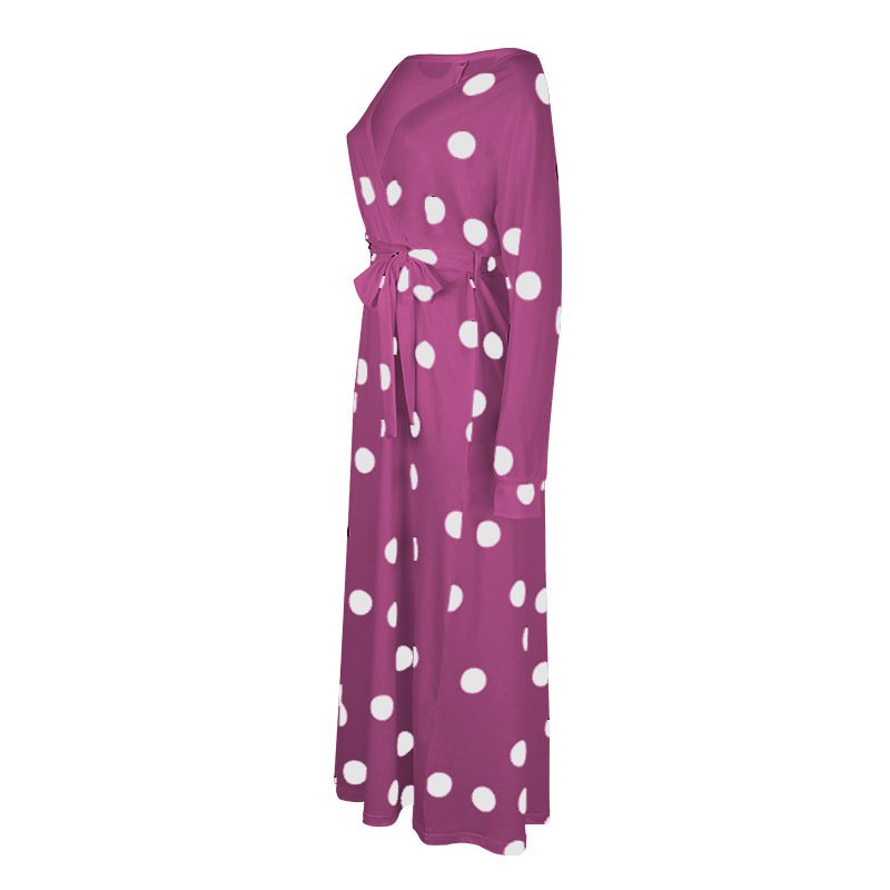 Polka Dot Print Long Sleeve V Neck Off Shoulder Dress - Image 21