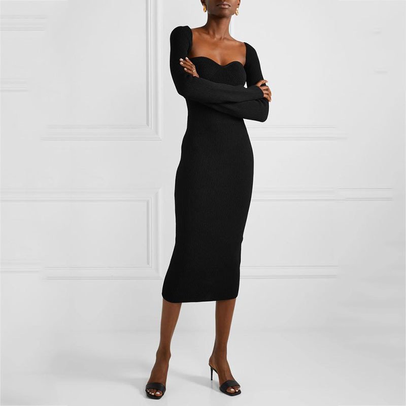 Flared sleeve knitted dress