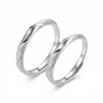 925 Sterling Silver Elegant Adjustable Silver Couple Rings with Twisted Matte and Polished Texture