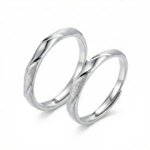 925 Sterling Silver Elegant Adjustable Silver Couple Rings with Twisted Matte and Polished Texture