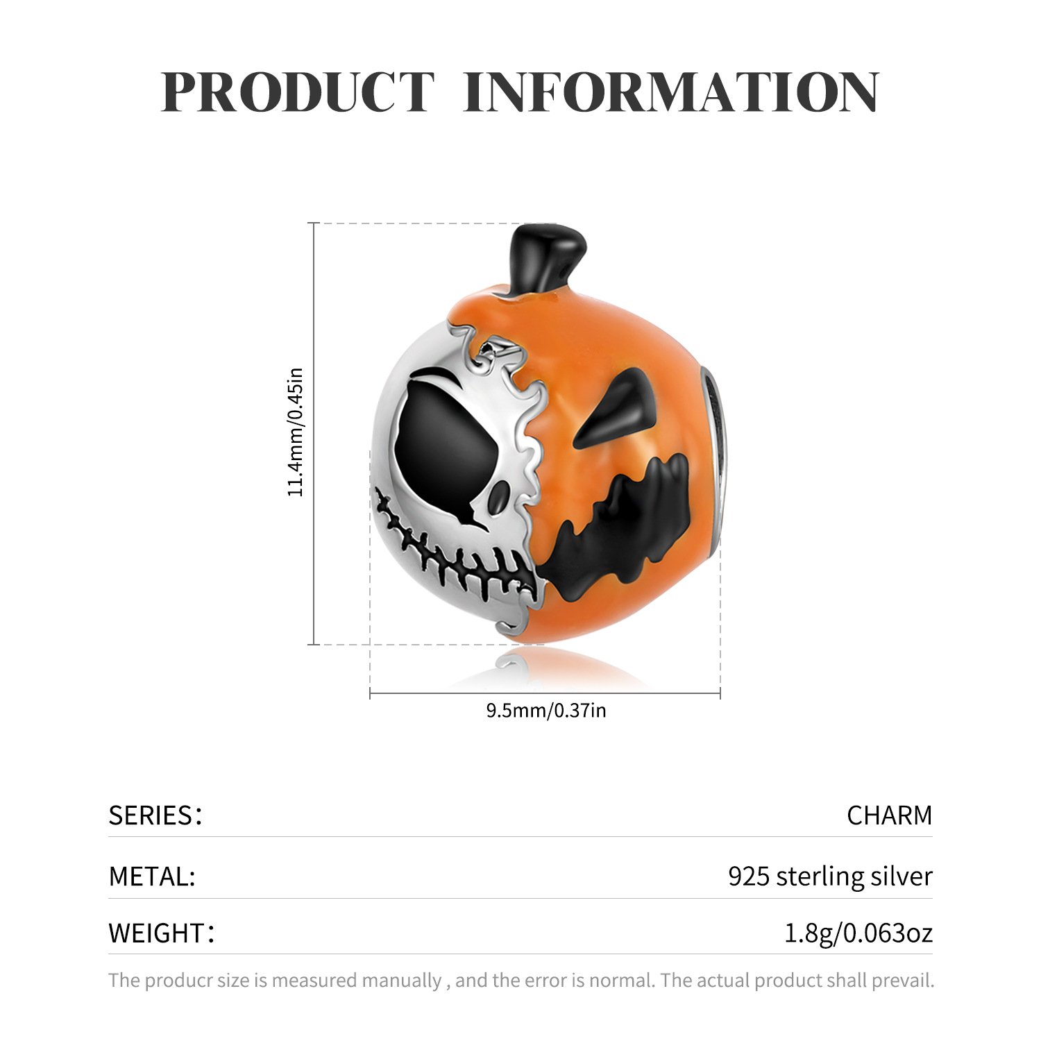 Halloween Bracelet Diy Beads S925 Sterling Silver Drip Glue Double Sided Pumpkin Skull Head Beads - Image 3