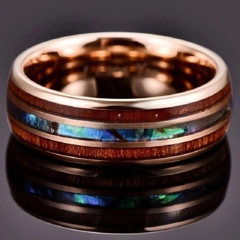 Mens 8mm Rose Gold Triple-Groove Stainless Steel Ring - Image 4