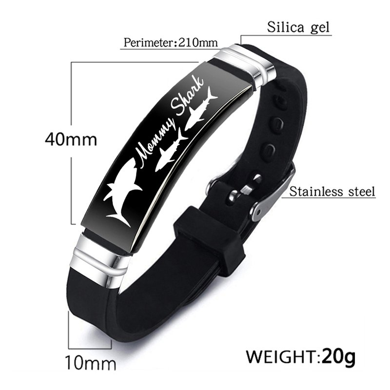 Cute Shark Mommy and Baby Stainless Steel Adjustable Silicone Bracelet Mothers Day Gift - Image 2