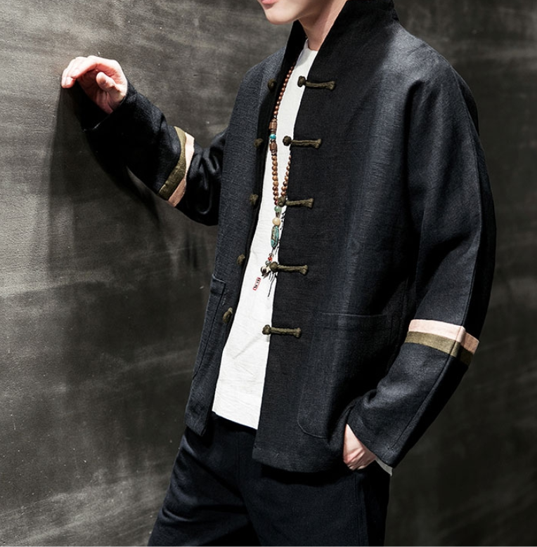 Contrast color buckle cotton and linen jacket - Image 10