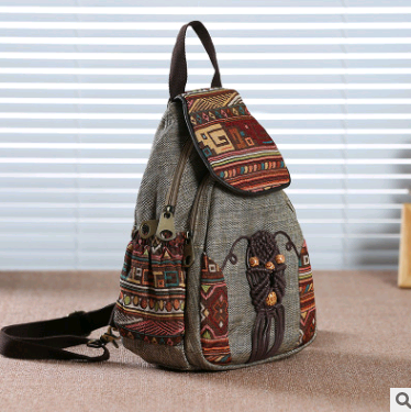 Women's bag shoulder bag canvas retro small backpack China wind small backpack travel backpack - Image 3