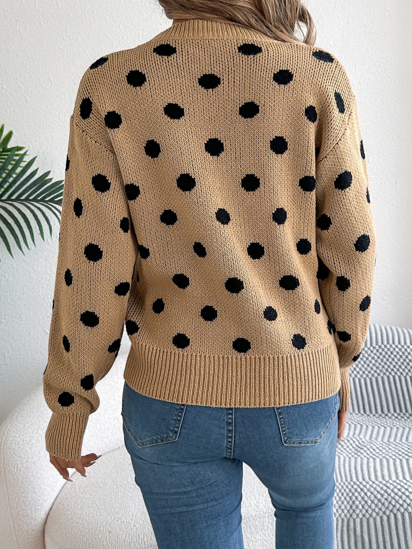 Casual Color Block Polka Dot Long Sleeve Pullover Sweater - Image 11