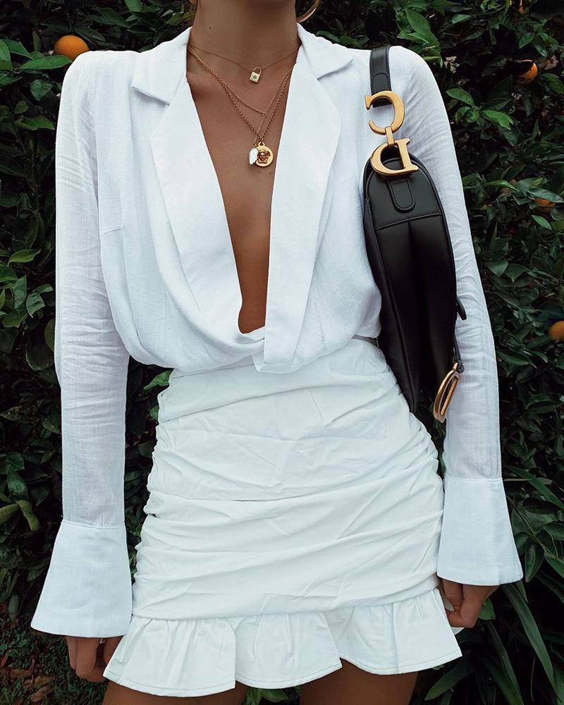 Women's lapel long sleeve bag hip dress - Image 7