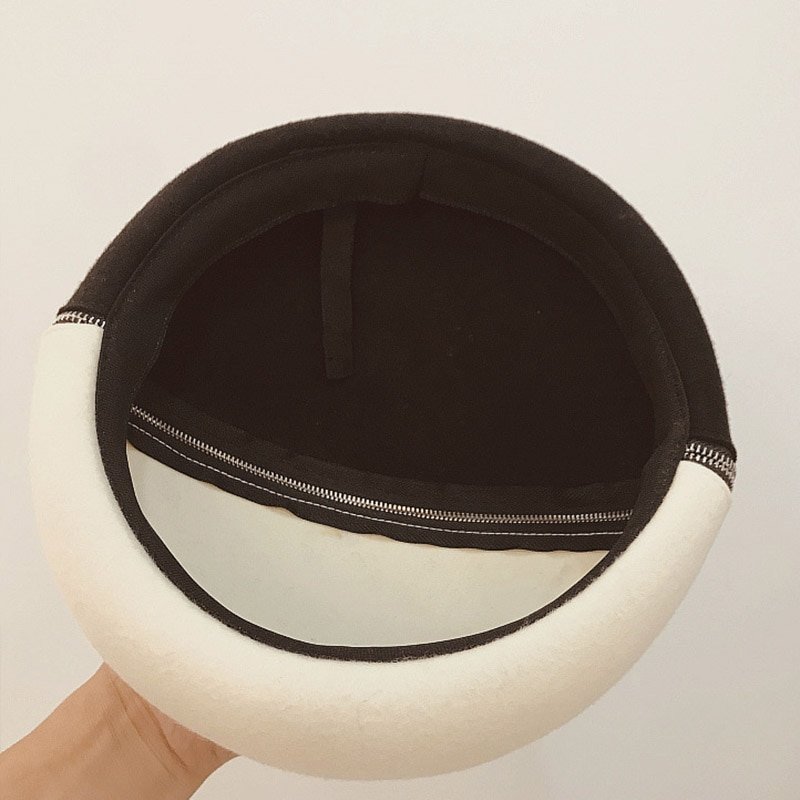 Black and white wool felt hat with zipper and beret - Image 4