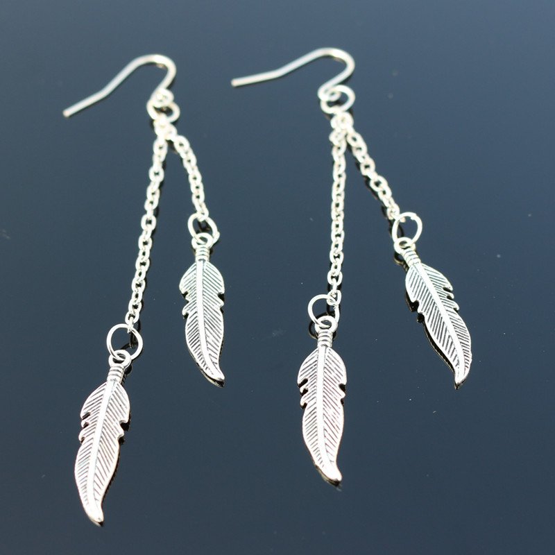 Leaf earrings tassel chain feather earrings - Image 2