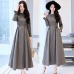 Retro Long Sleeve Plaid Dress
