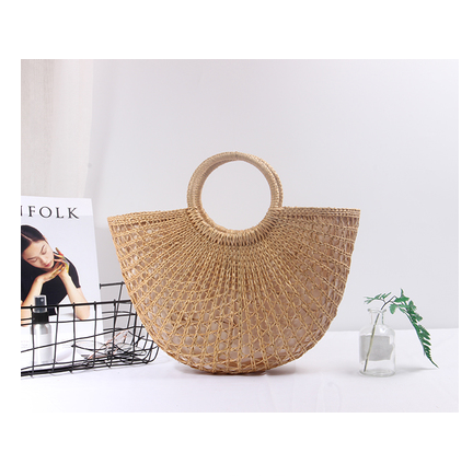 Pure-color handmade Mori Nv Korean version cotton and hemp beach knitting lady straw wrapping rattan wrapping bamboo wrapping shoulder straw wrapping - Image 3