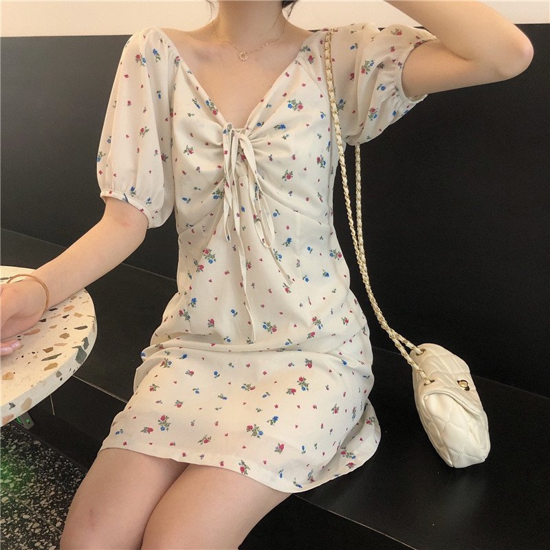 Lace-up girly puff sleeve dress - Image 6