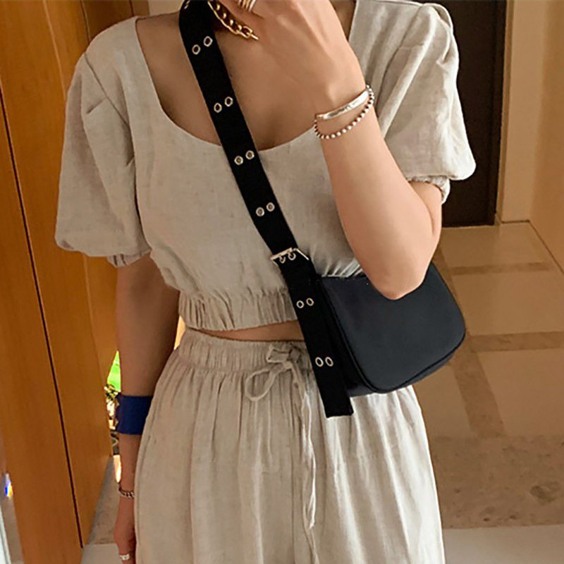 Black nylon fabric shoulder messenger bag - Image 2