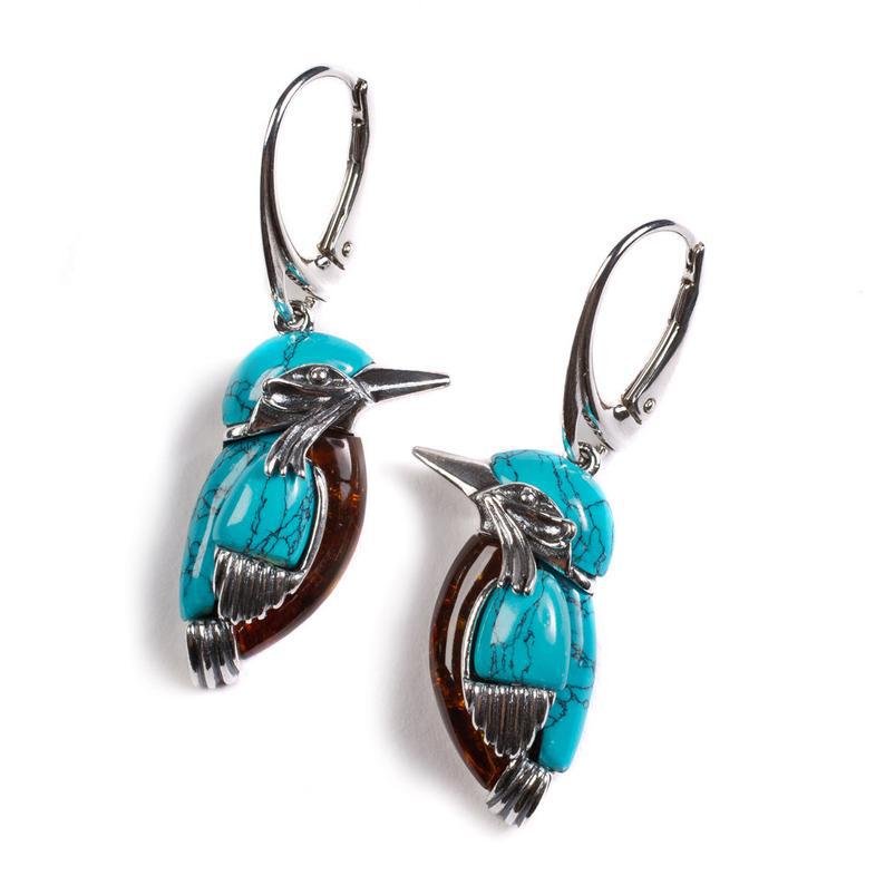 Nature Vintage Silver Be Similar Turquoise Bird Earrings - Image 3