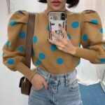 Puff sleeve polka dot sweater
