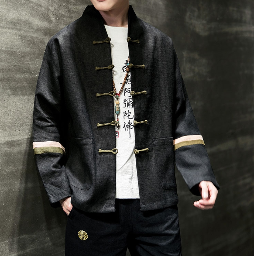 Contrast color buckle cotton and linen jacket - Image 12