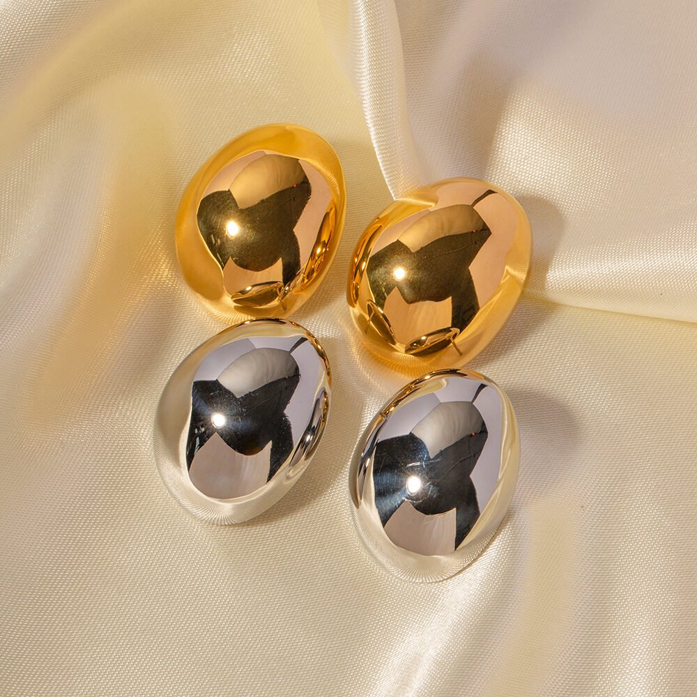 Fashion Special-interest Stainless Steel Plated 18K Glossy Round Bean Earrings - Image 13