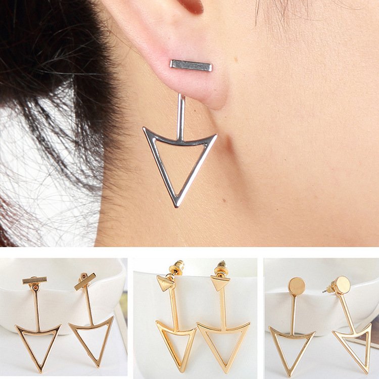 Glossy Geometric Hollow Triangle Metal Stud Earrings - Image 4